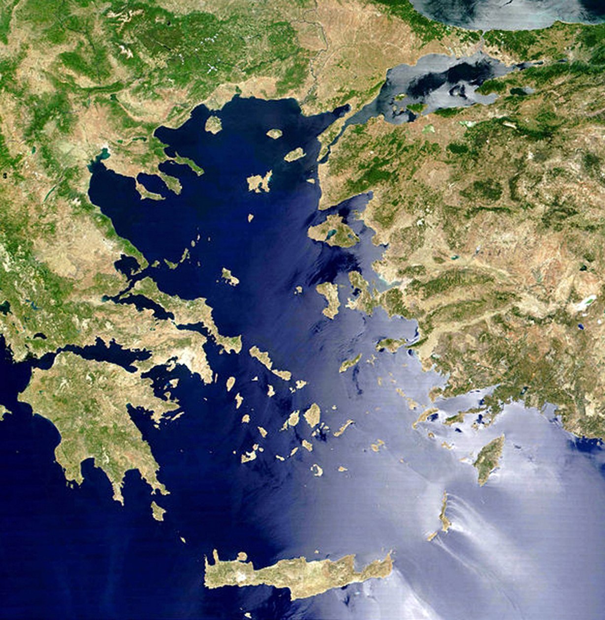 Satellite view of the Aegean Sea: Crete is island at centre bottom by National Aeronautics and Space Administration National Aeronautics and Space Administration