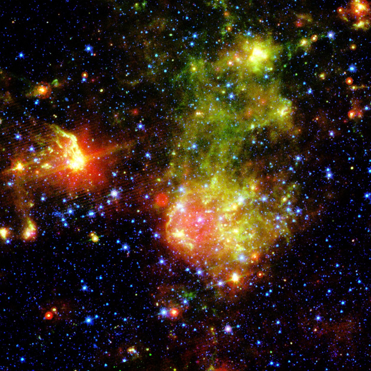 Supernova remnant 1E0102.2-7219 next to Nebula N76 by National Aeronautics and Space Administration National Aeronautics and Space Administration