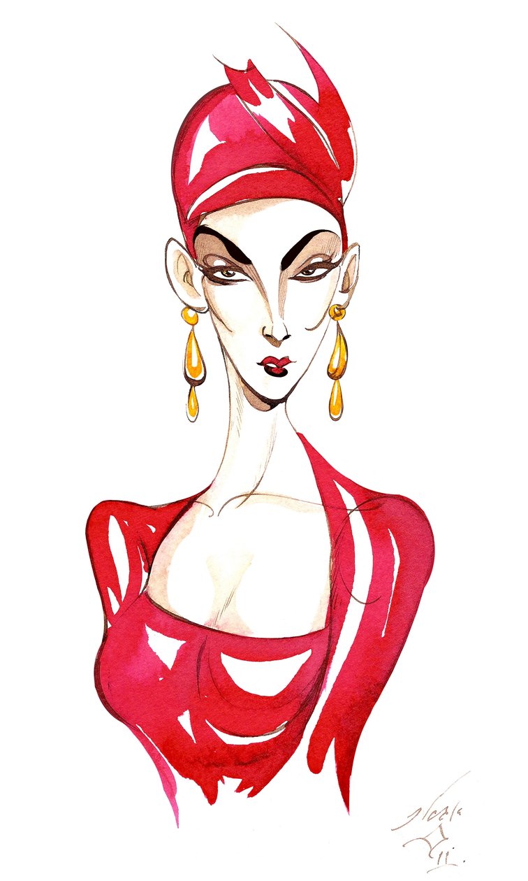 Model in a red costume by Neale Osborne