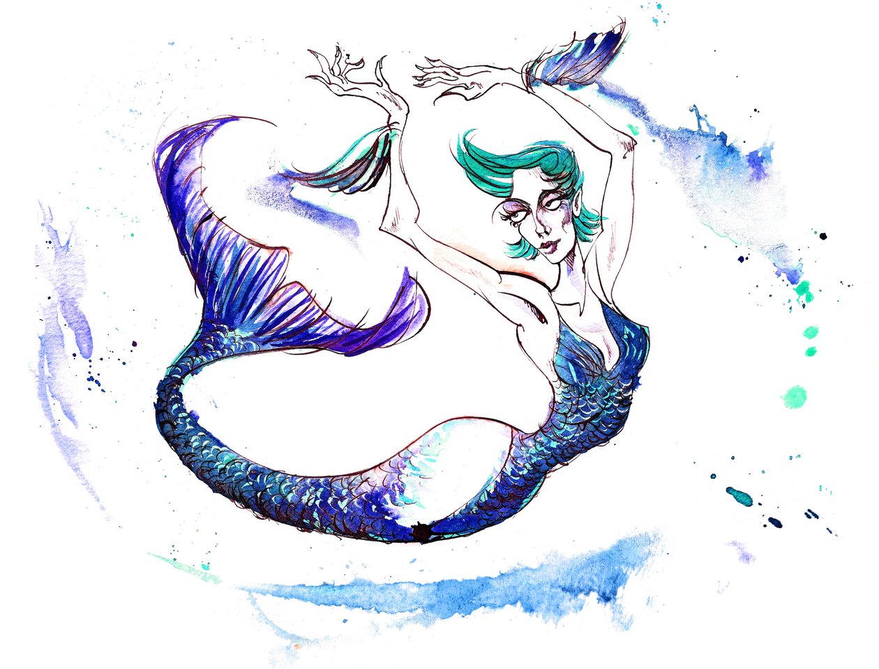 Signs of the Zodiac: Pisces swimsuit from a series of fashion caricatures by Neale Osborne