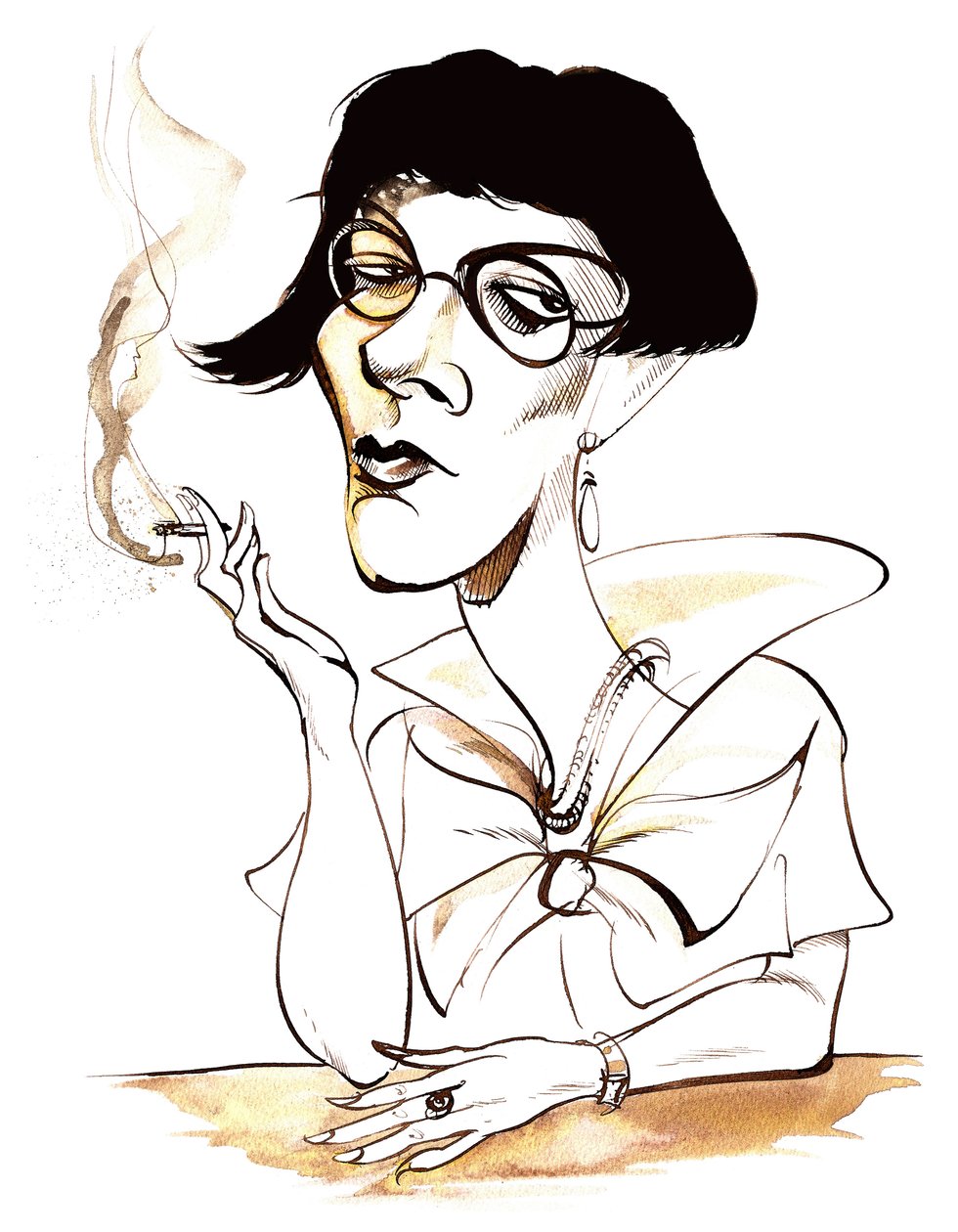 Sylvia Townsend Warner - caricature holding cigarette by Neale Osborne