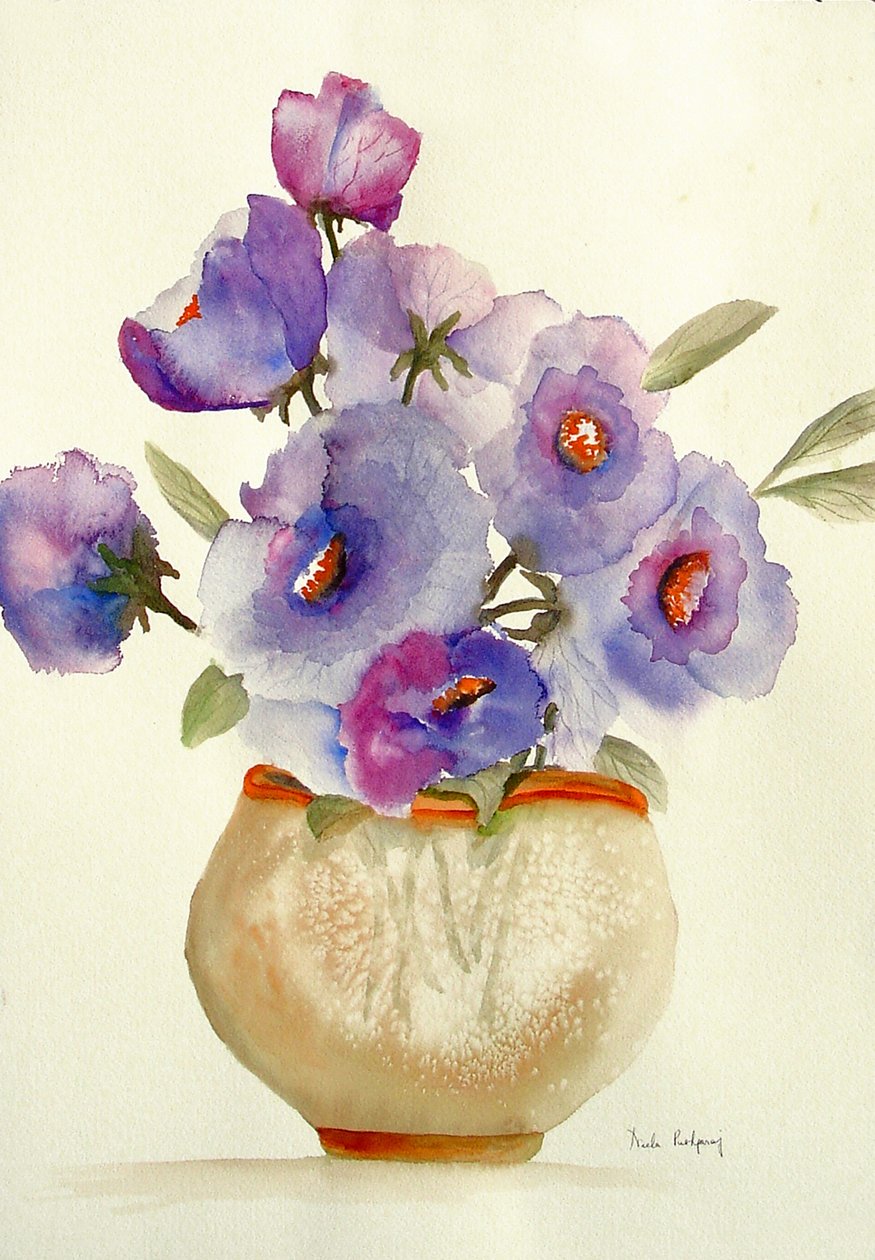 Purple Anemones in a Vase by Neela Pushparaj