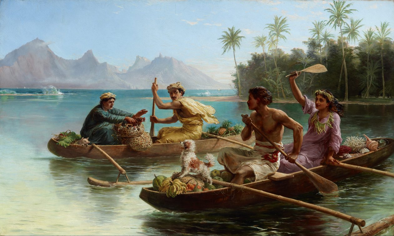 Race to the Market, Tahiti by Nicholas Chevalier