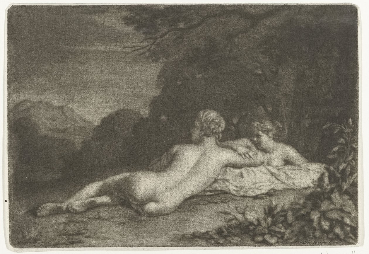 Landscape with Two Nymphs by Nicolaas Verkolje