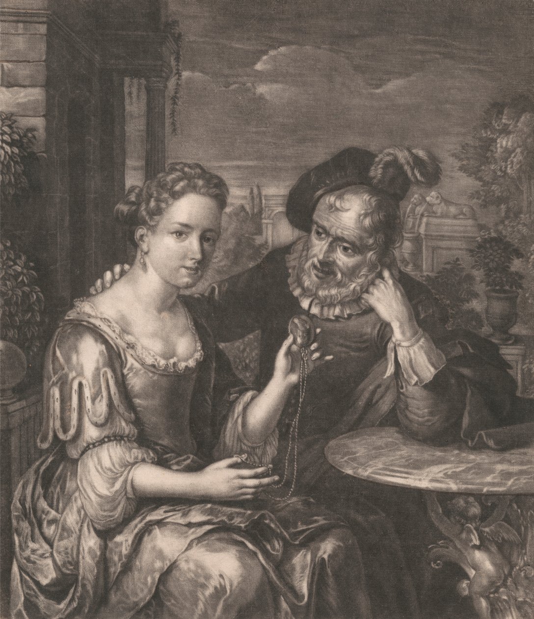 Man Showing a Miniature to a Girl by Nicolaas Verkolje