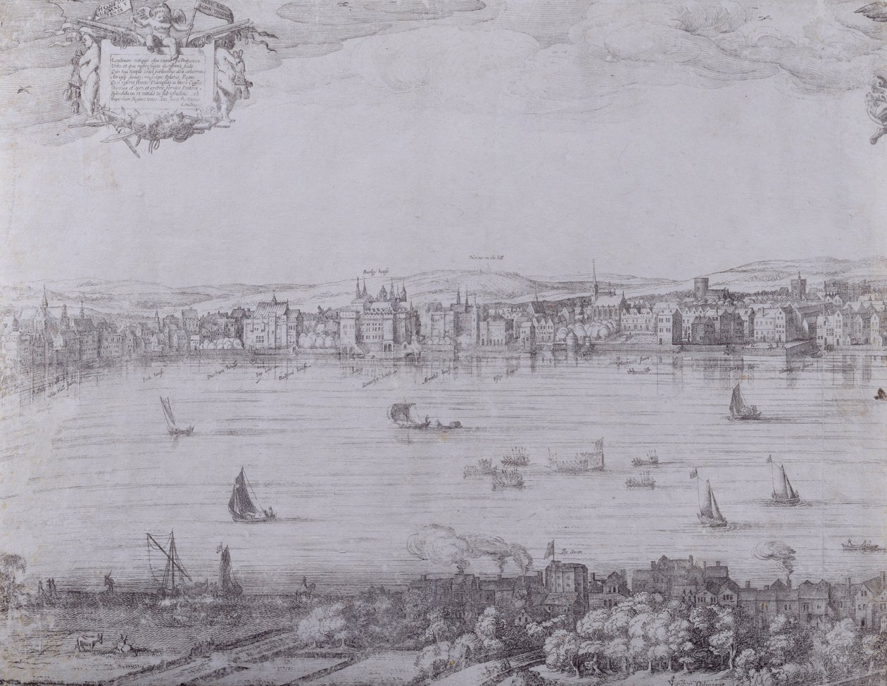 Panorama of London and the Thames, part one showing from Whitehall to Blackfriars by Nicolaes Jansz Visscher