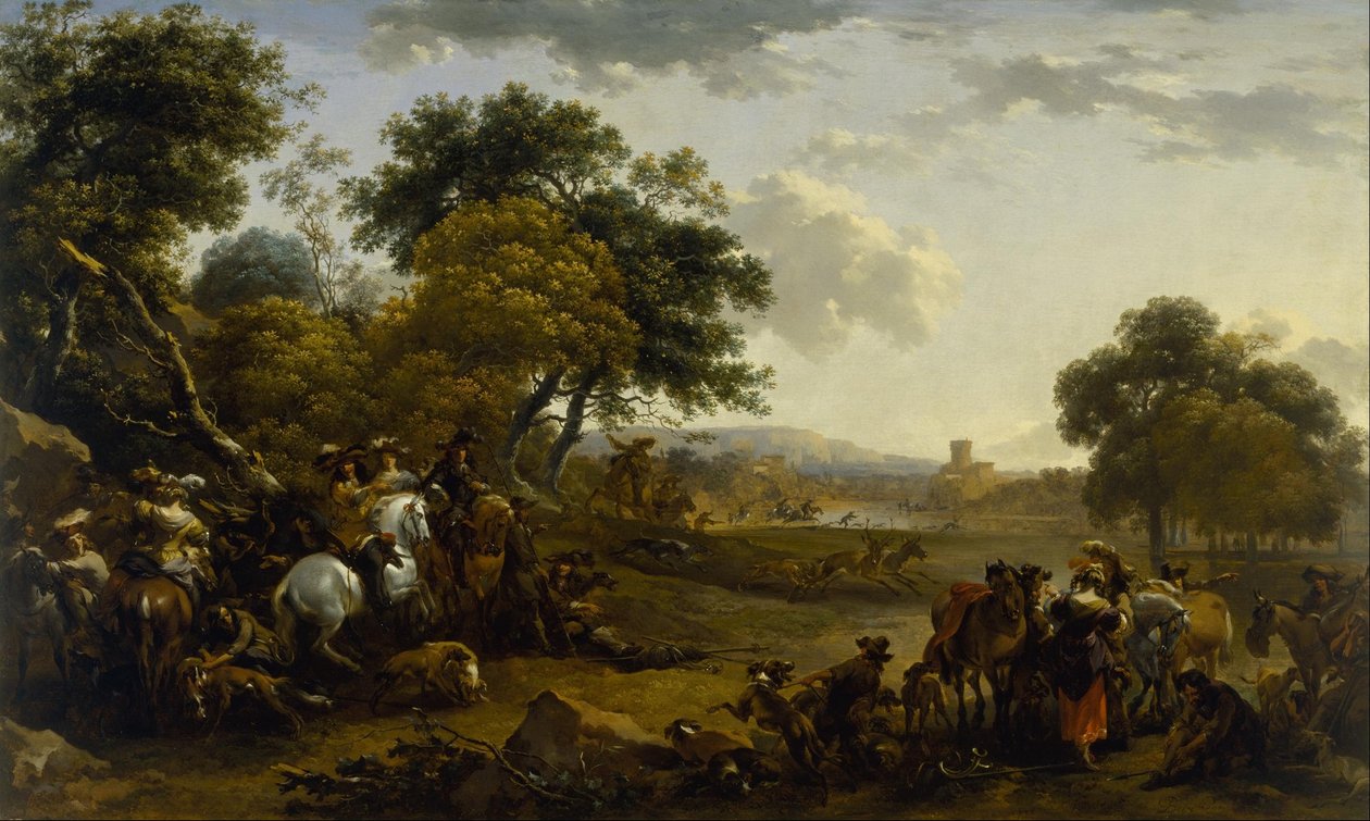 Landscape with a Hunting Party by Nicolaes Pietersz. Berchem