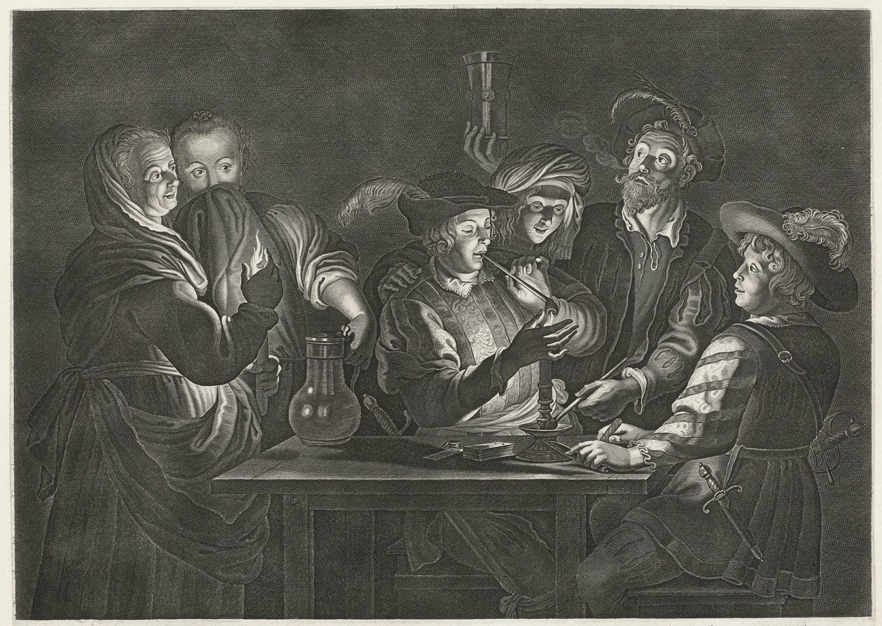 Smoking and Drinking Men in a Tavern by Nicolaes Lauwers