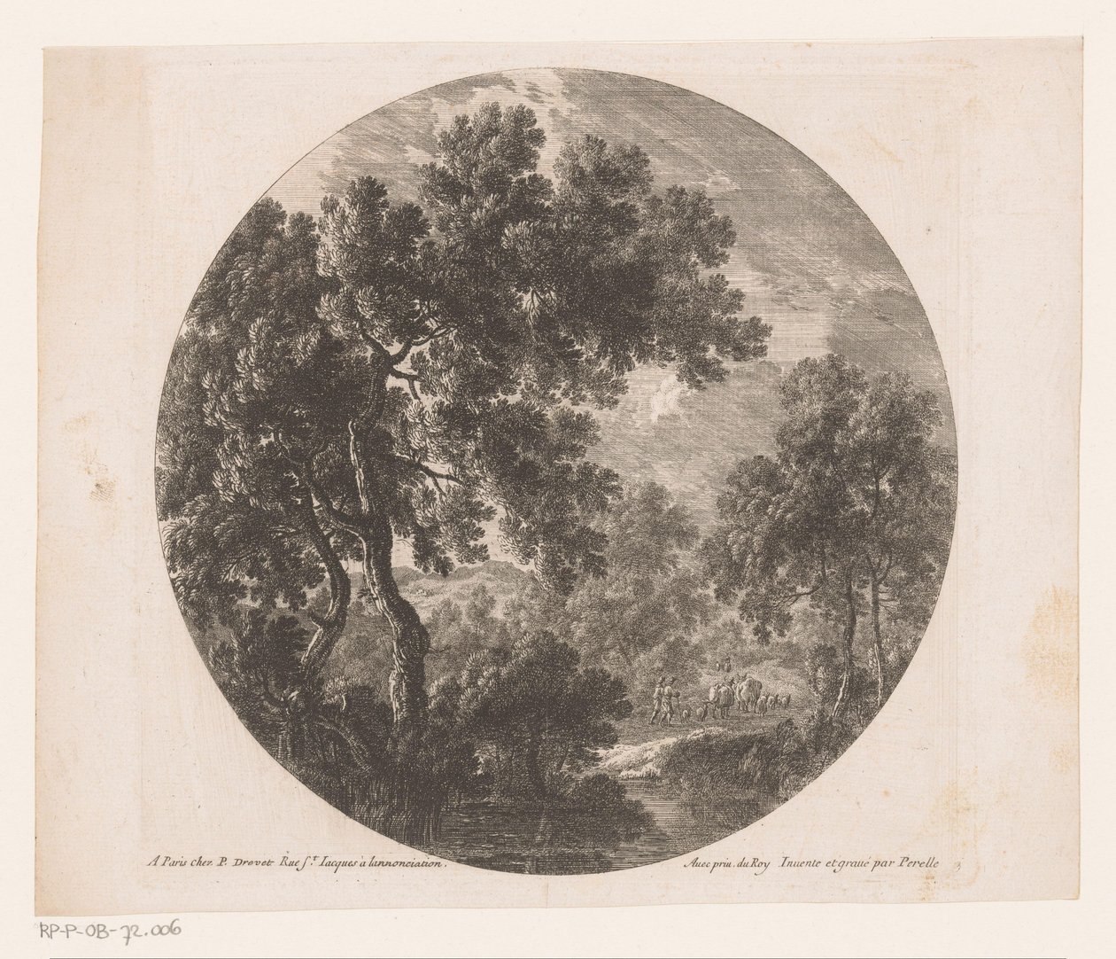Forest Landscape with Two Men Behind Herd by Nicolas Perelle