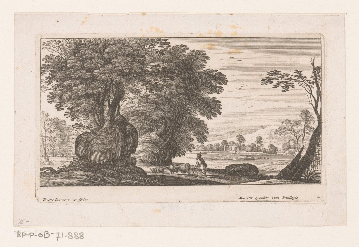 Landscape with Figure and Cattle (Landscapes series) by Nicolas Perelle