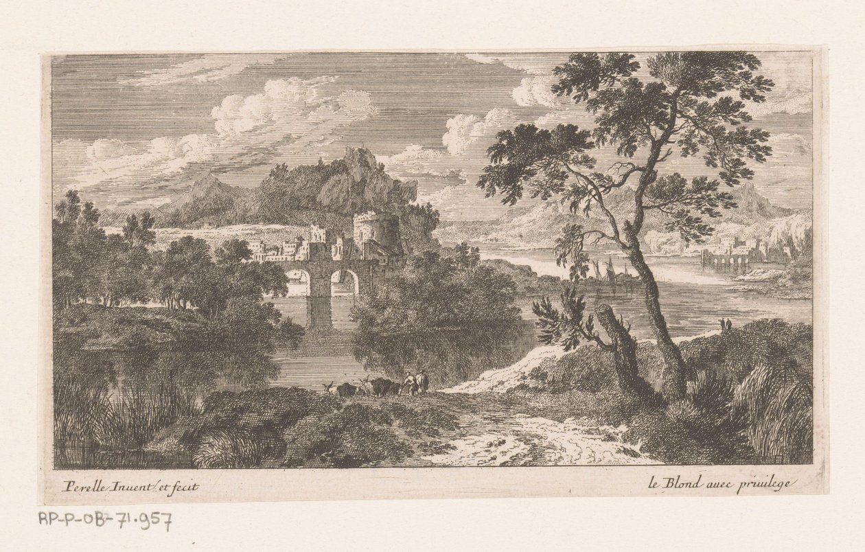 River Landscape with Bridge with Two Arches by Nicolas Perelle