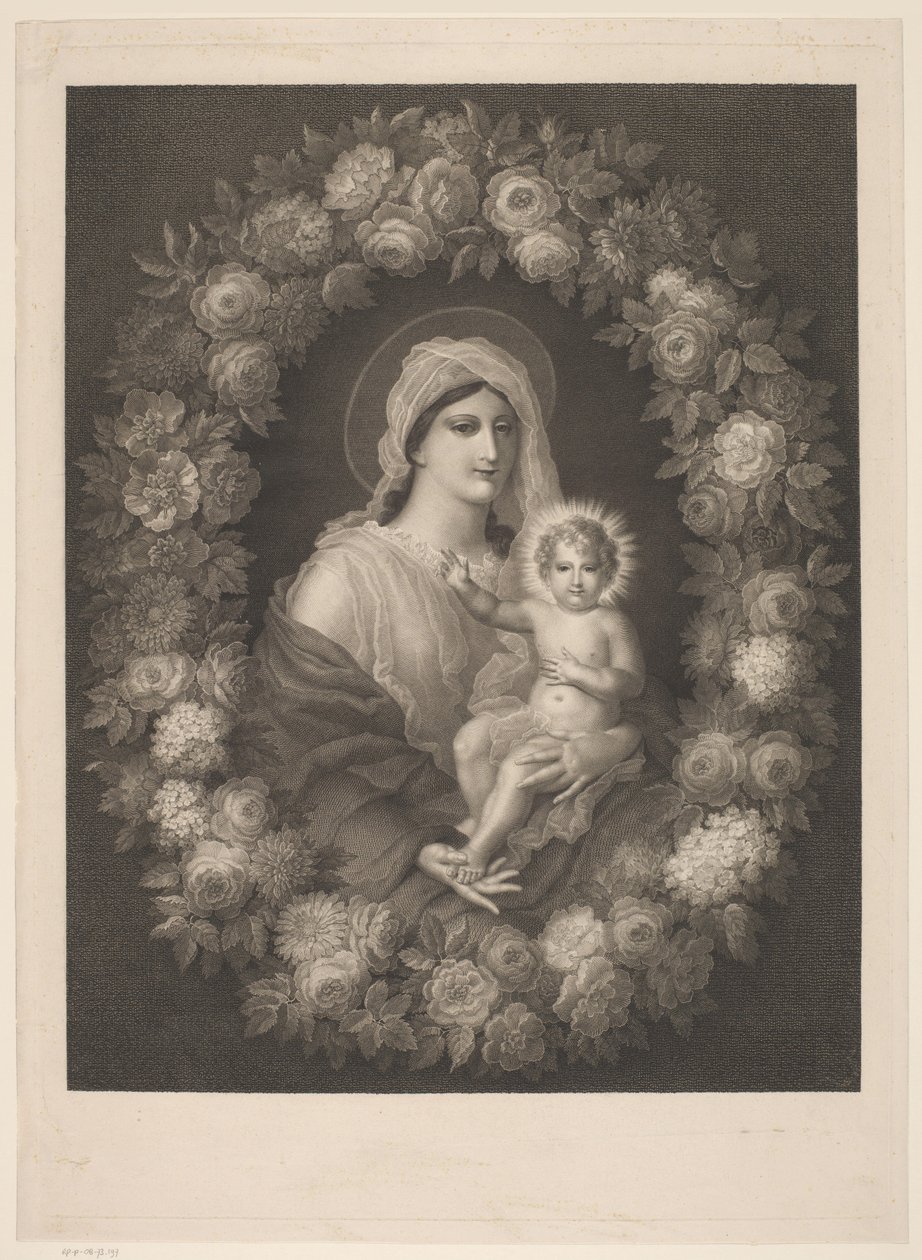 Mary with Child in Flower Wreath by Nicolas Pinet
