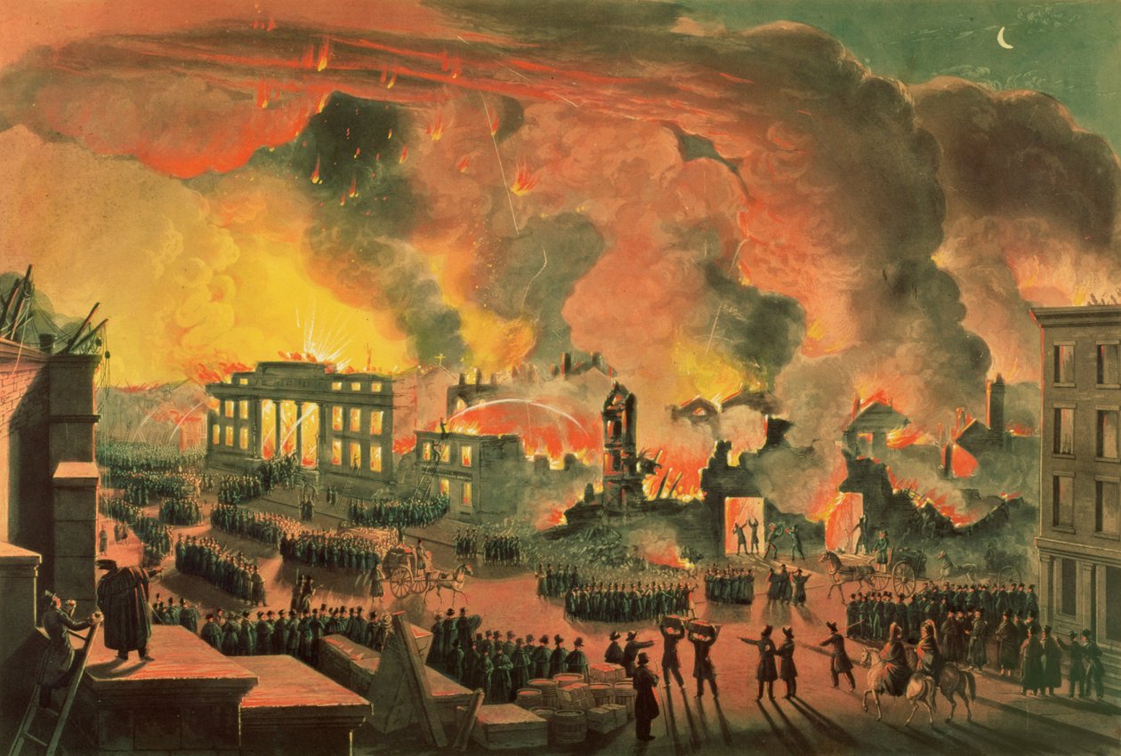 View of the Great Fire in New York, December 16th-17th 1835, Engraved by William James Bennett by Nicolino Calyo