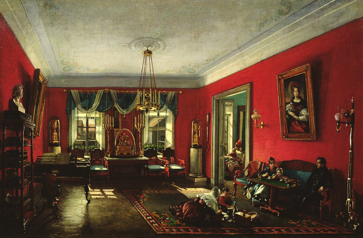 The Nashchokin Family in Drawing Room by Nikolai Ivanov Podklutchnikov