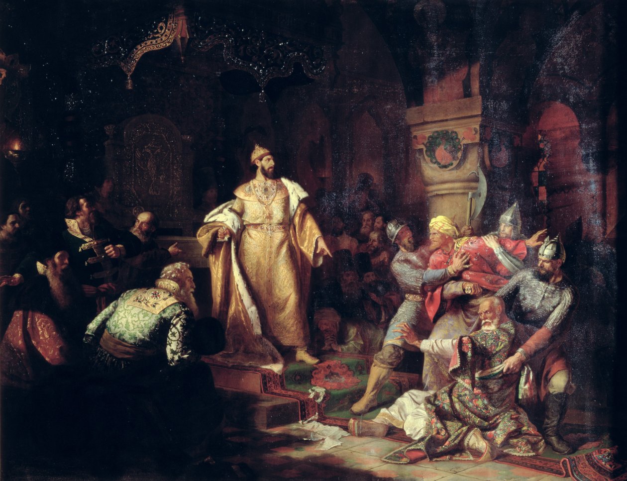 Tsar Ivan III Tearing the Deed of Tatar Khan, 1862 by Nikolai Semenovich Shustov