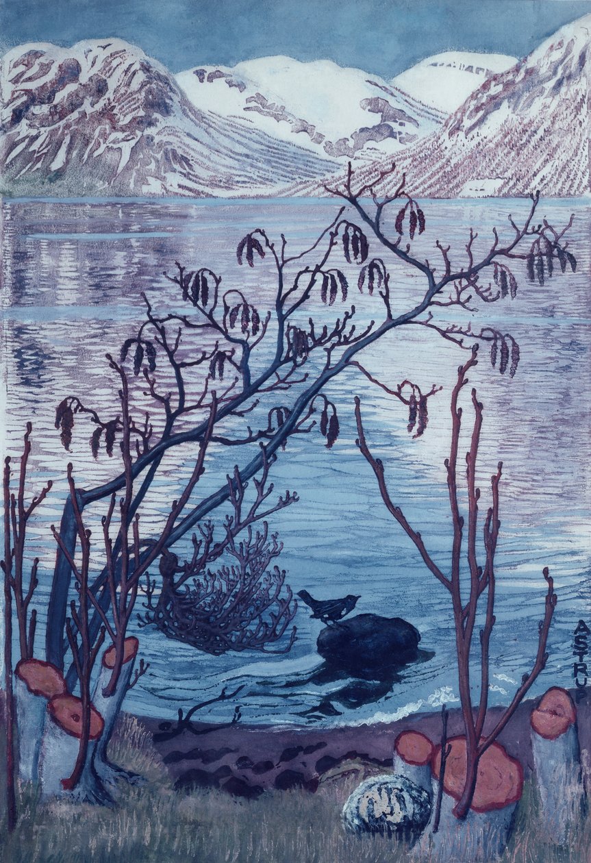 Bird on stone by Nikolai Astrup