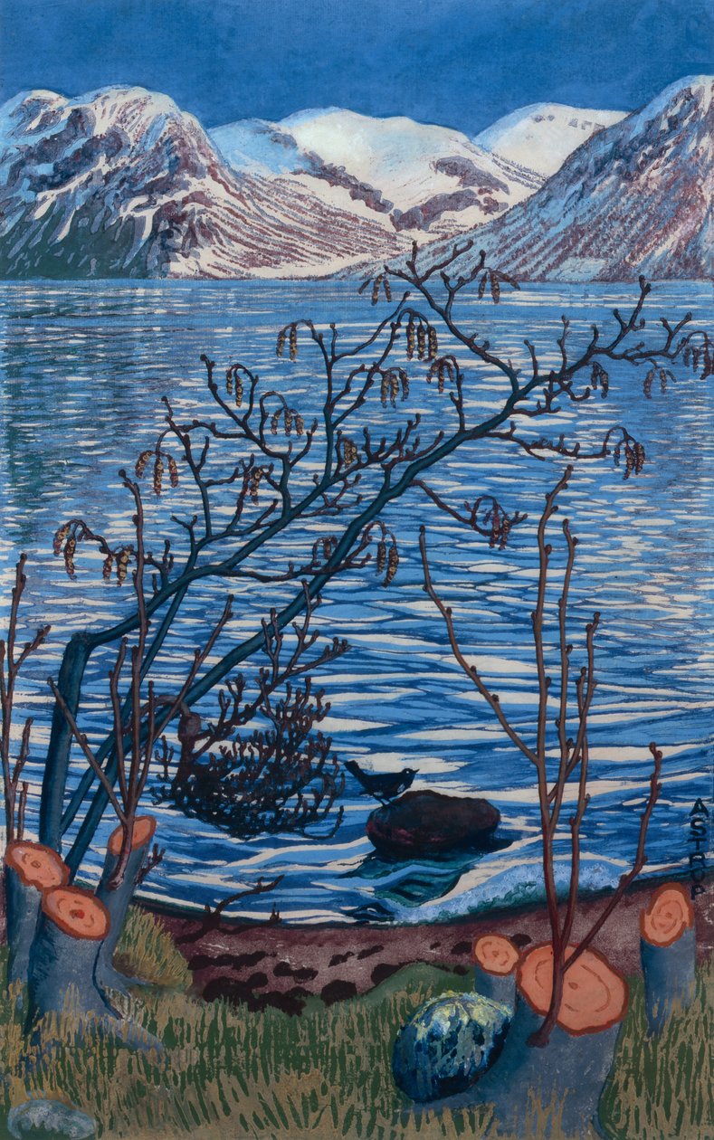 Bird on stone by Nikolai Astrup