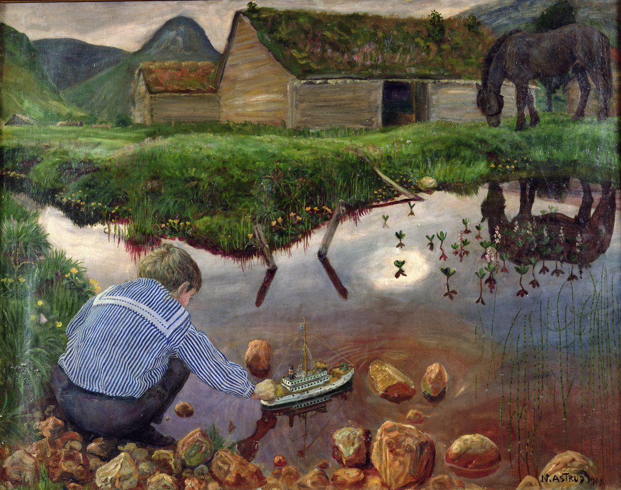 Spring Evening by the Vicarage Pond by Nikolai Astrup