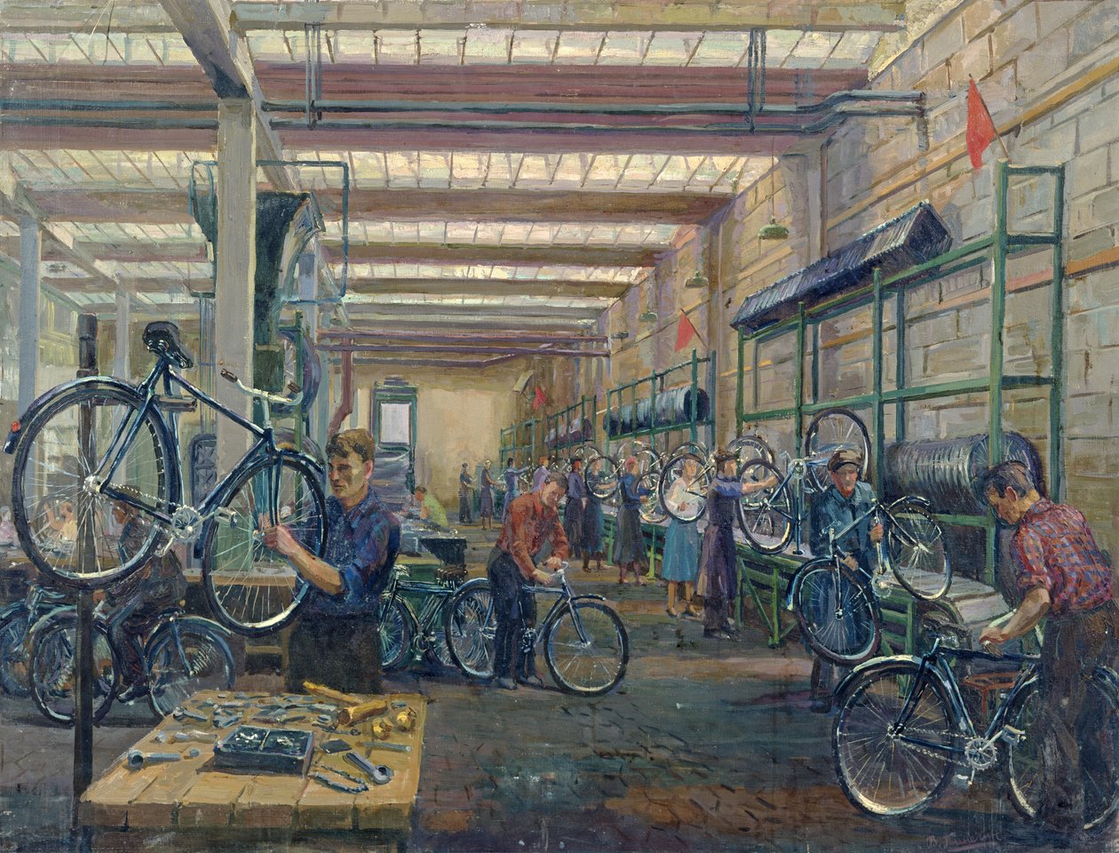 The Moscow Cycle Works, c.1930 by Nikolay Vassilyevich Pinegin