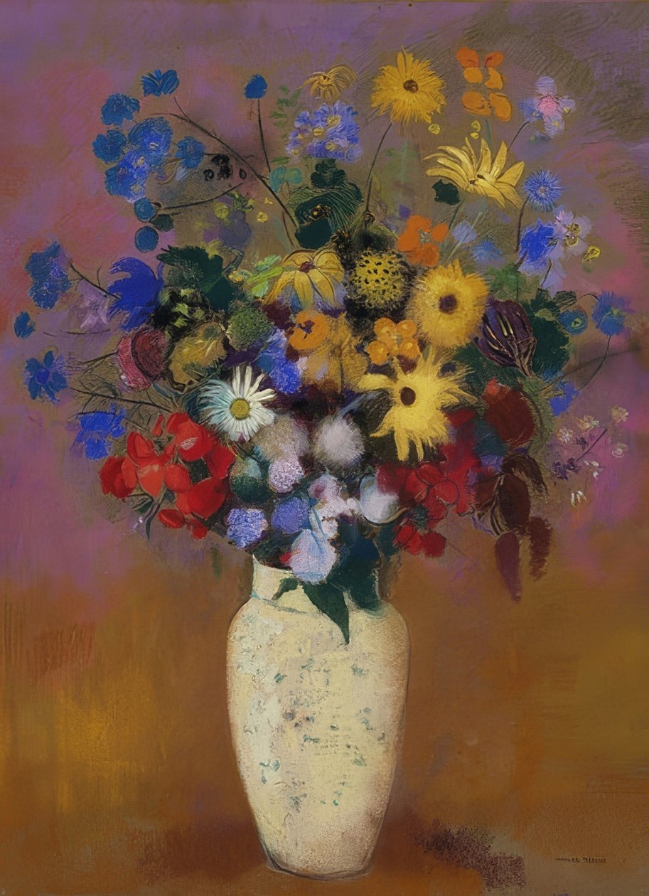 Flowers in a Vase. Around 1912-14 by Odilon Redon