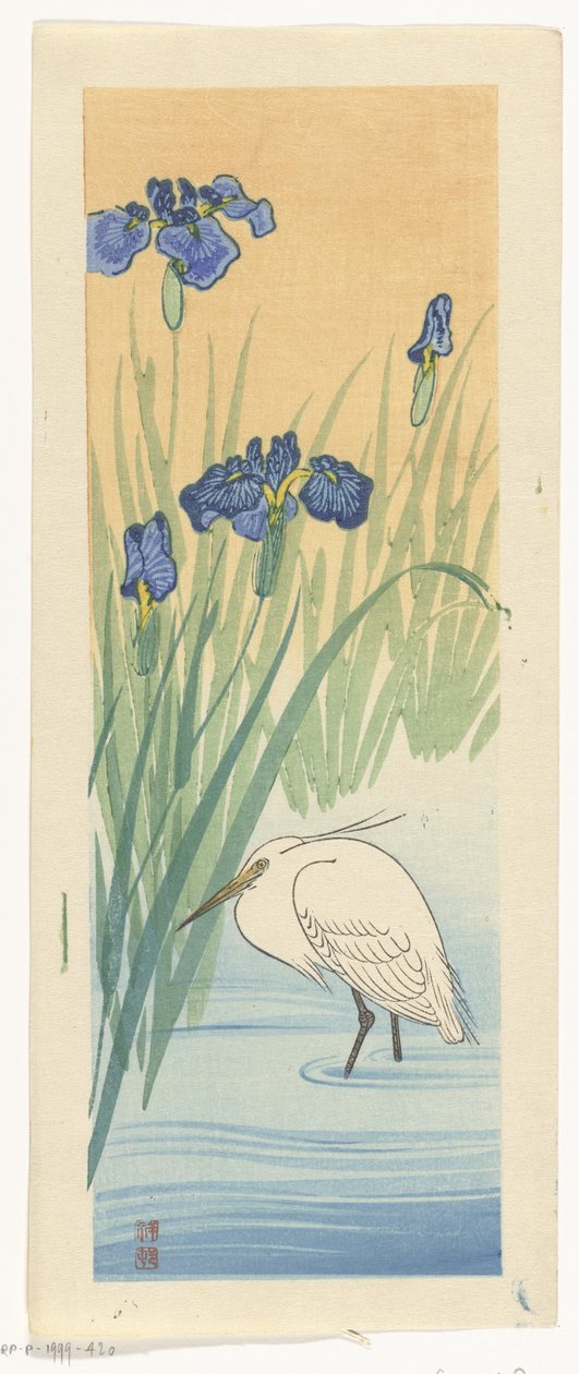 Egret with Irises by Ohara Koson