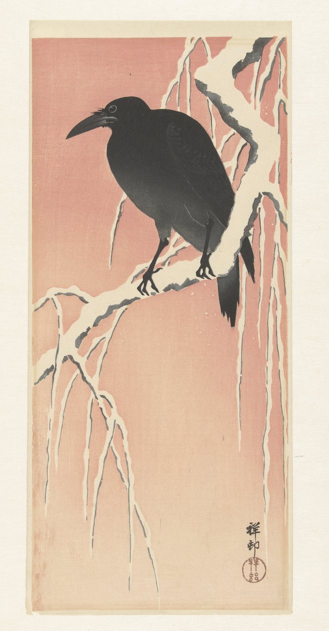 Crow on Snowy Branch by Ohara Koson