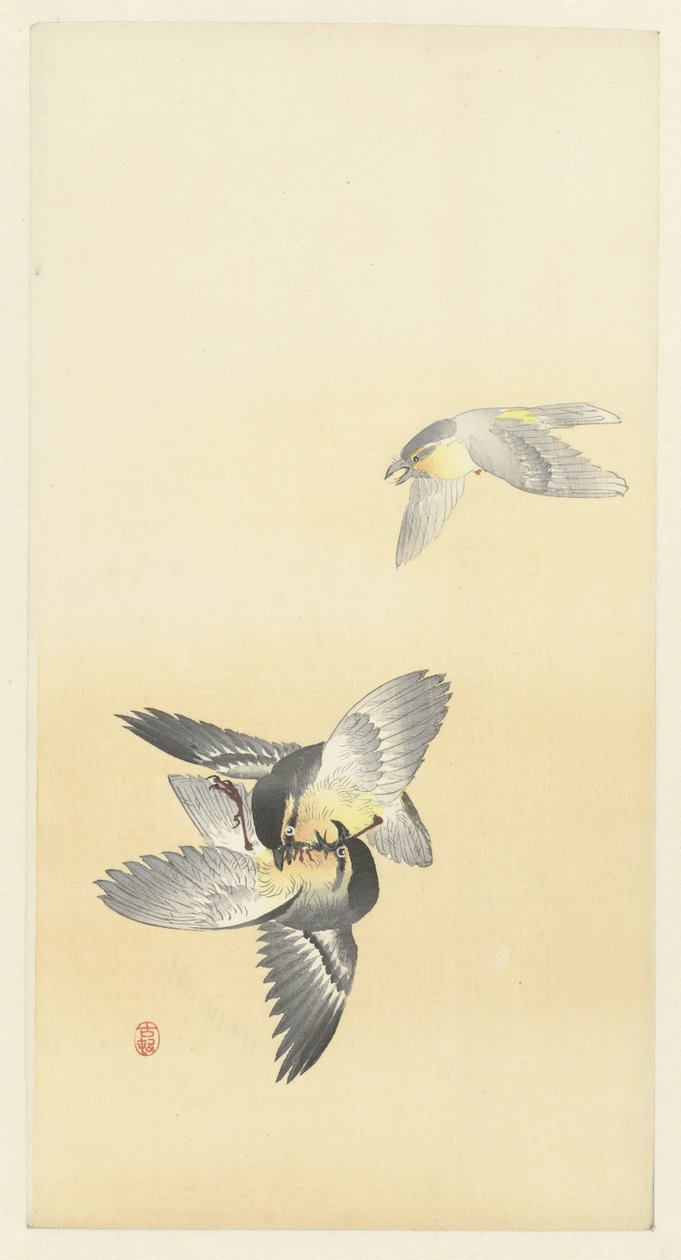 Two Fighting Birds by Ohara Koson