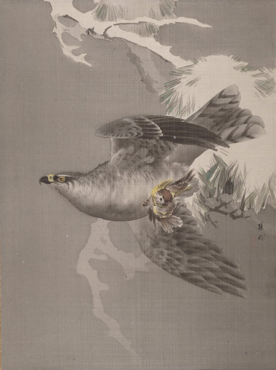 Hawk Holding a Small Bird by Okada Baison