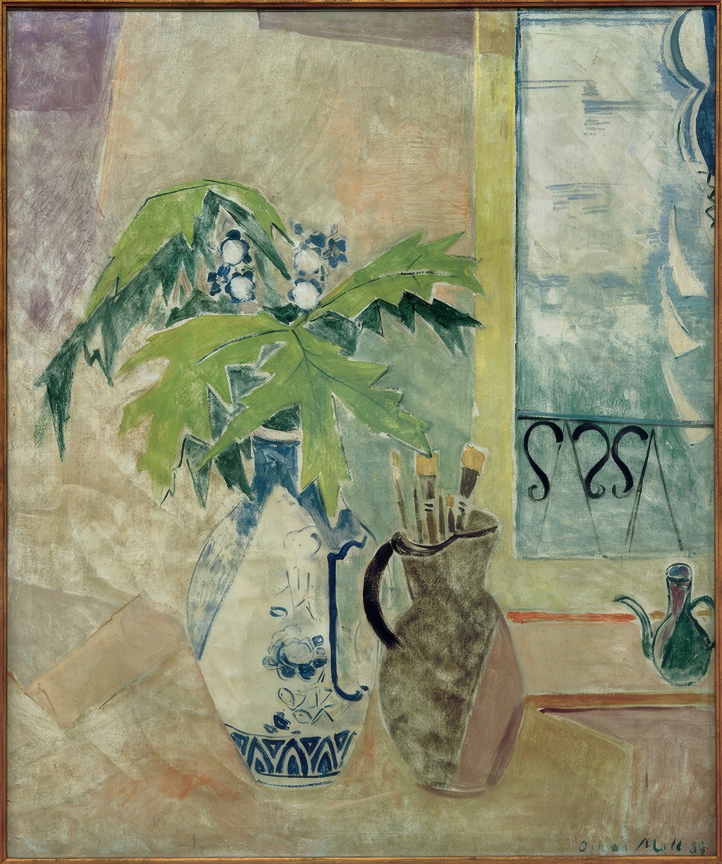 O. Moll, Vase with Branches and Jug with Brushes by Oskar Moll