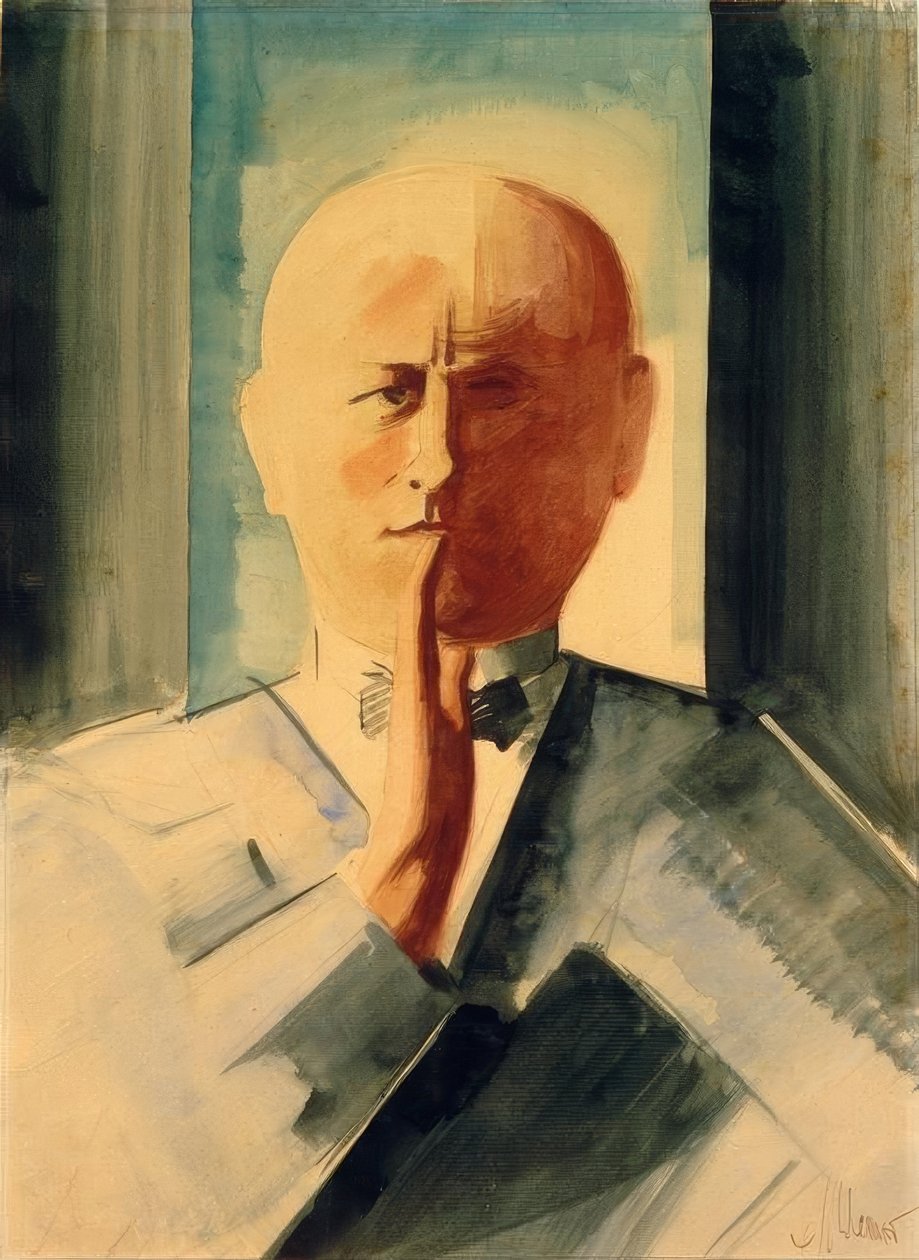 Self-Portrait with Raised Hand by Oskar Schlemmer