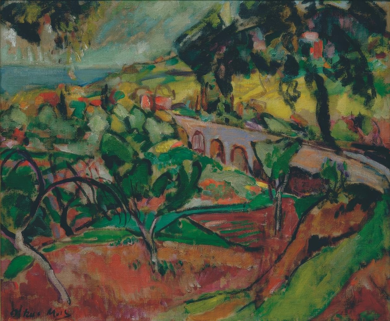 Landscape with Viaduct by Oskar Moll