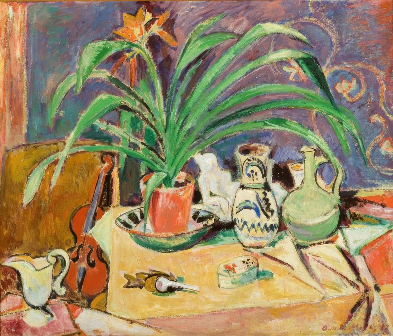 O. Moll, Still Life with Blooming Amaryllis by Oskar Moll