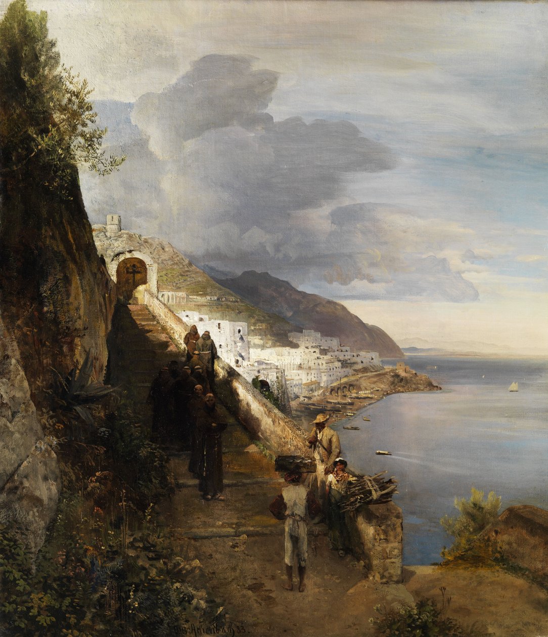 The Coast of Amalfi with the Steps to the Capuchin Monastery by Oswald Achenbach