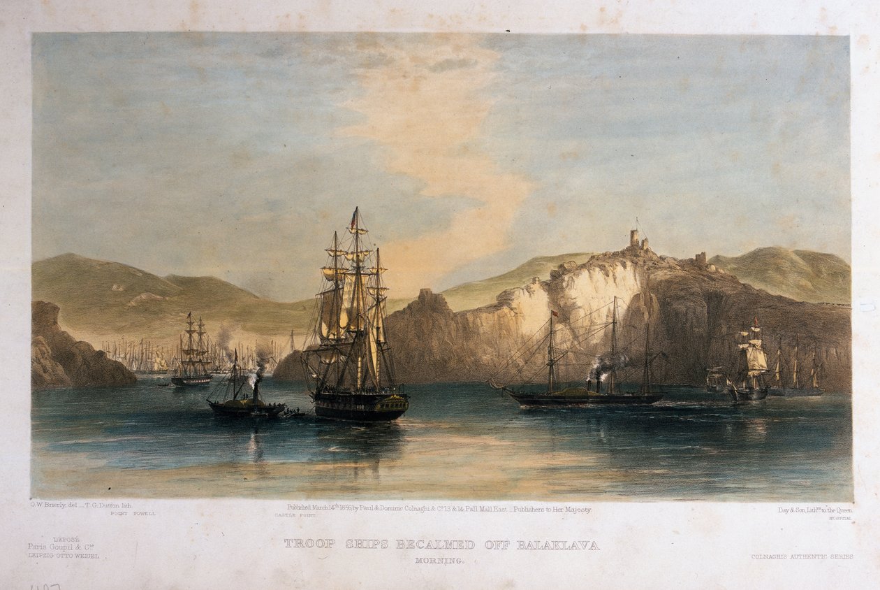 Troop Ships becalmed off Balaklava, Morning, engraved by T.G. Dutton, published by Colnaghi and Co. by Oswald Walters Brierly