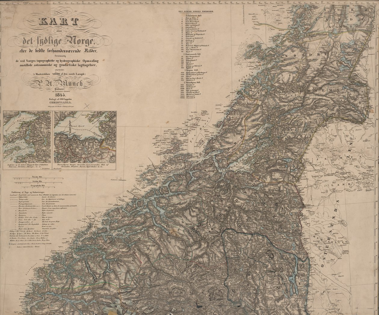 The Map is Published in Oslo (1845) and Shows Southern Norway by P.A. Munch