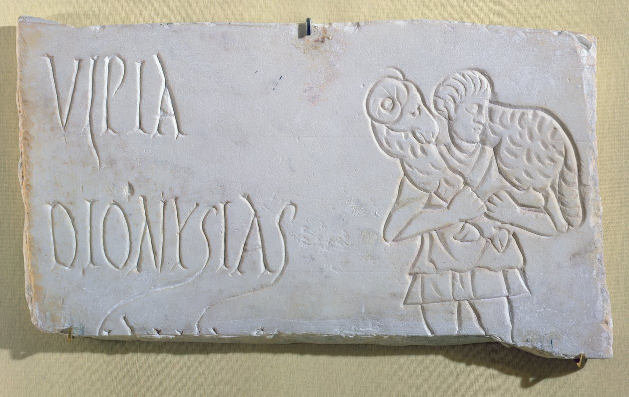 Epitaph with a relief of the Good Shepherd, from the Catacombs of Sousse by Paleo Christian