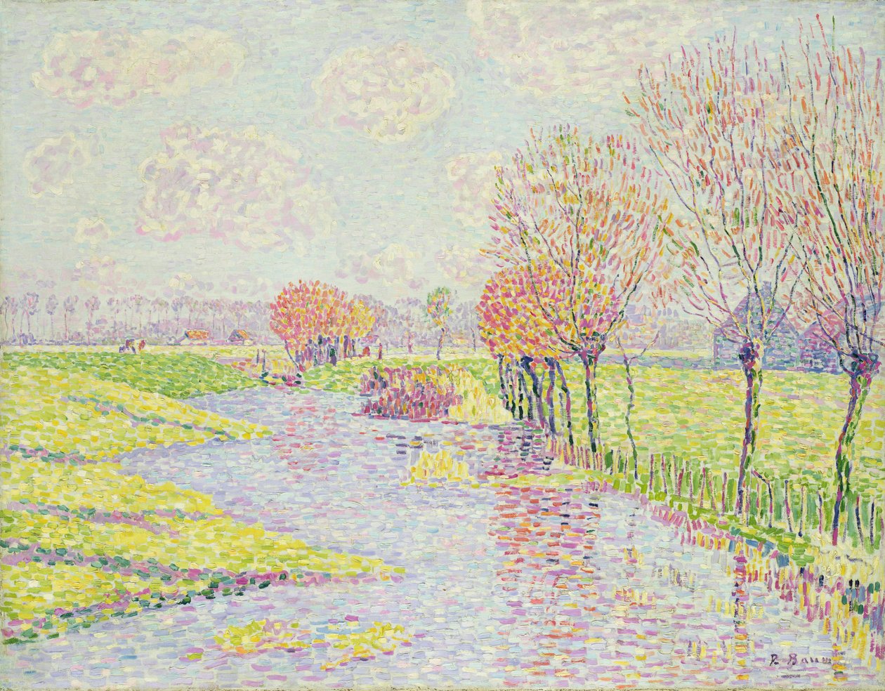 Holland in Late Autumn, Landscape with Willow Trees on Water by Paul Baum