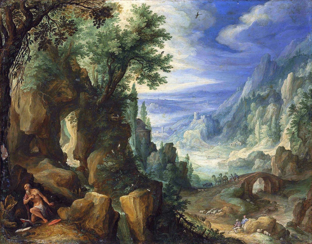 Landscape with St. Jerome and Rocky Crag by Paul Brill