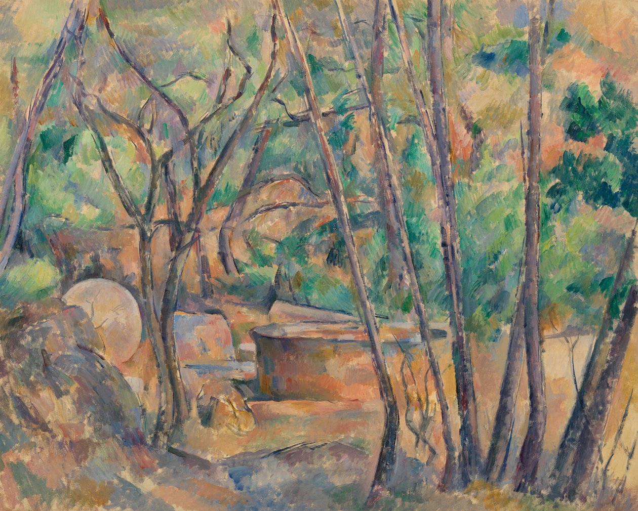 Millstone and Cistern Under Trees by Paul Cézanne