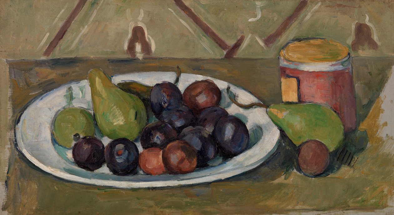 Plate with Fruit and Pot of Preserves by Paul Cézanne