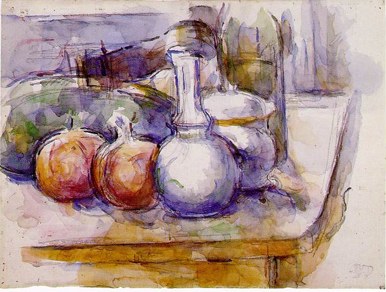 Still Life: Carafe, Bottle, Pomegranates, Water-Melon by Paul Cézanne