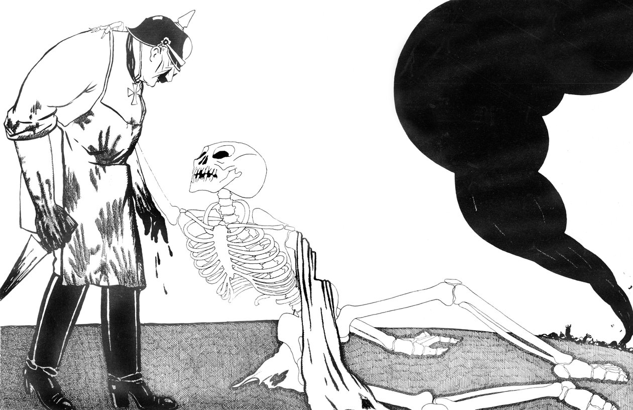 Death begging Kaiser Wilhelm to replace him with a substitute as he is so exhausted by Paul Iribe