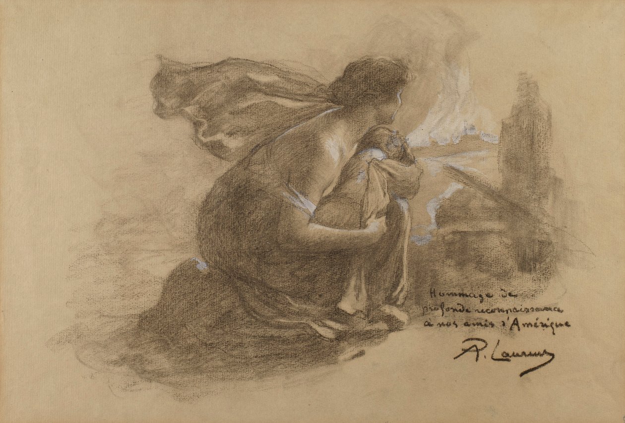 Mother and Child and Burning Village by Paul Albert Laurens