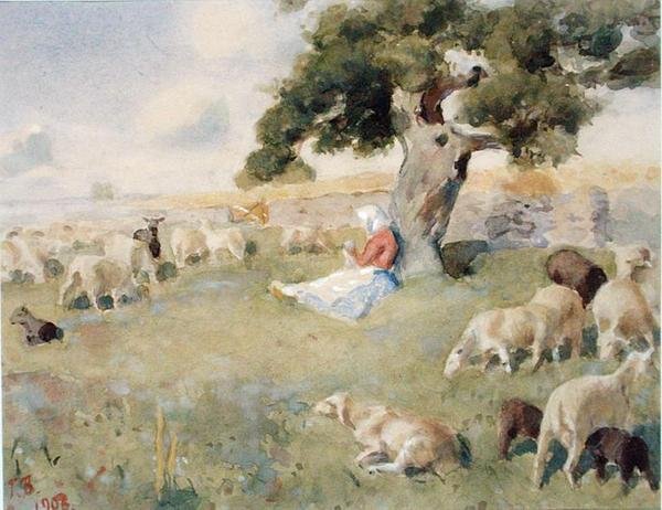 Shepherd with a Flock of Sheep by Paul Burman