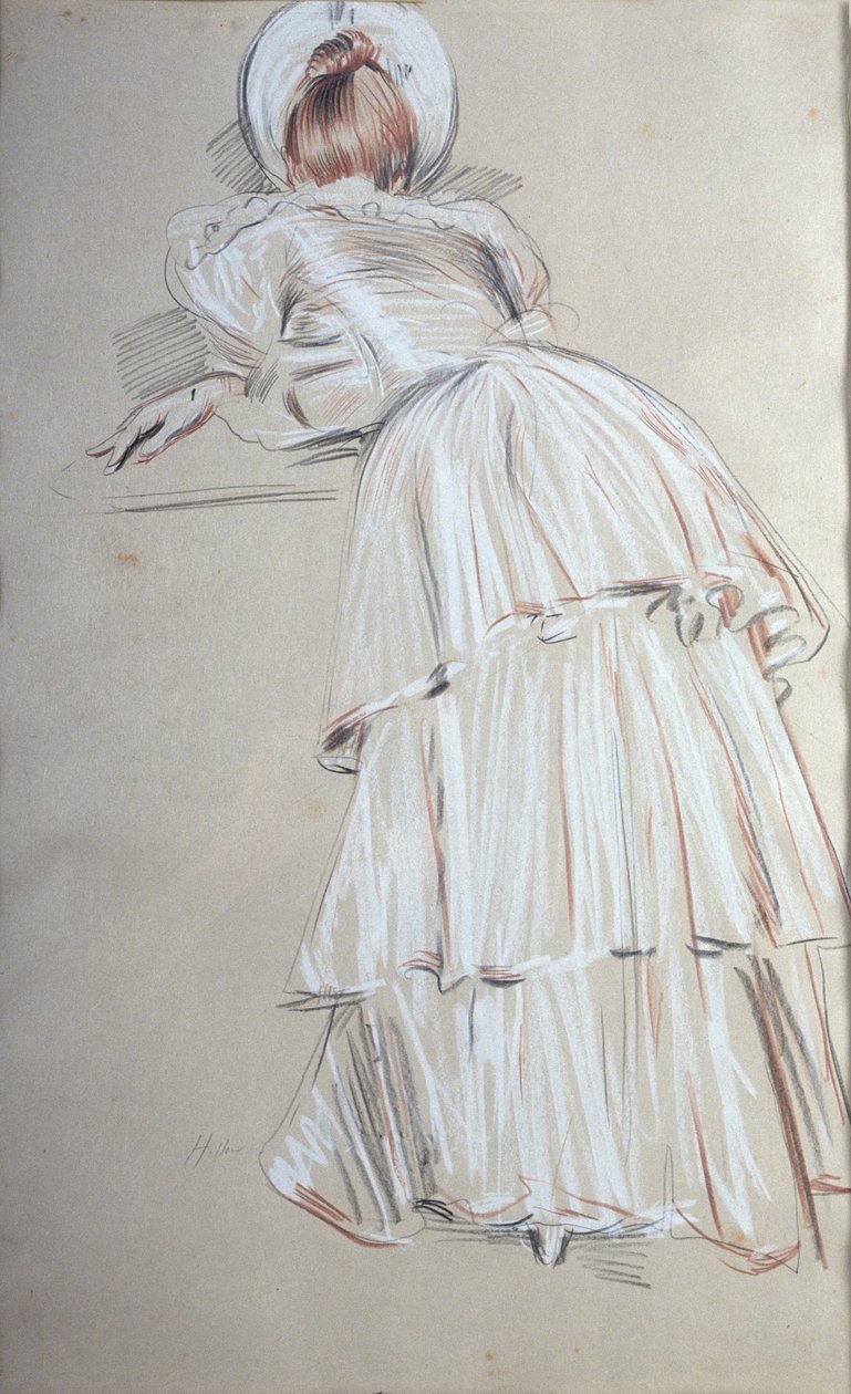 Woman Standing Leaning from Behind by Paul Cesar Helleu