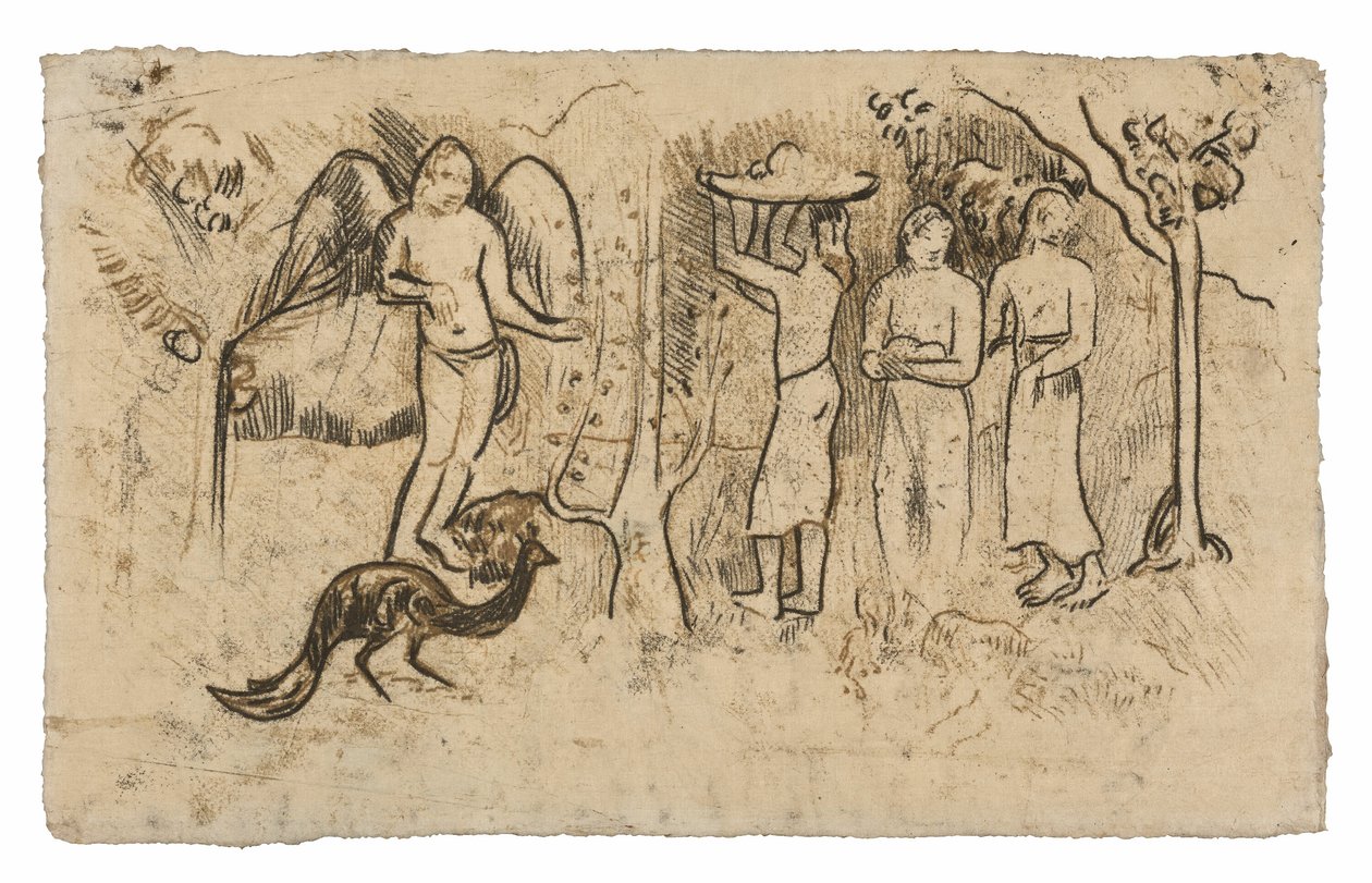 Angel, Peacock, and Three Tahitians by Paul Gauguin