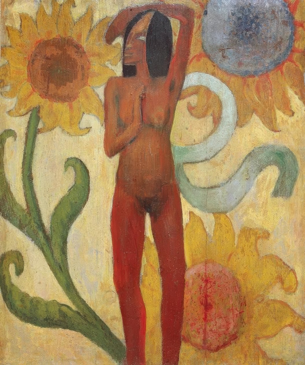 Nude Female Figure with Sunflowers (or Caribbean Woman) by Paul Gauguin