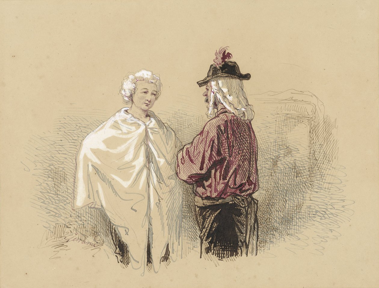Two Men in Conversation by Paul Gavarni