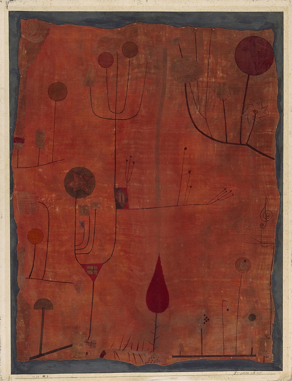 Fruits on Red by Paul Klee