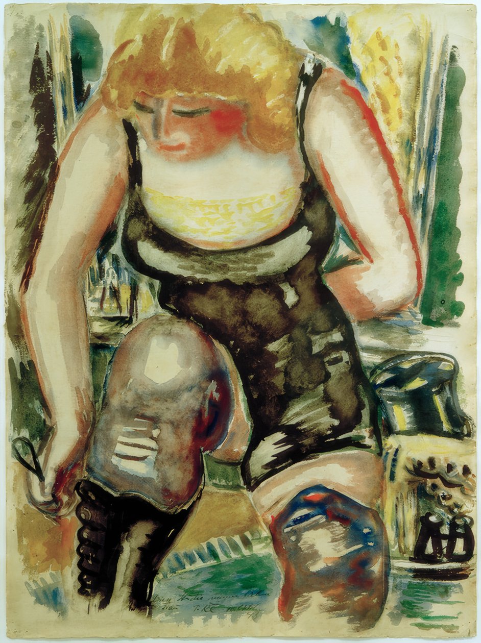 Blonde Lady with Shoe Button Hook by Paul Kleinschmidt